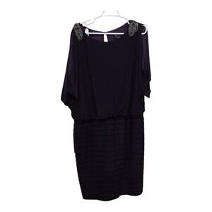 Xscape Woman 18W Purple Embellished Cold Shoulder Cocktail Party Dress